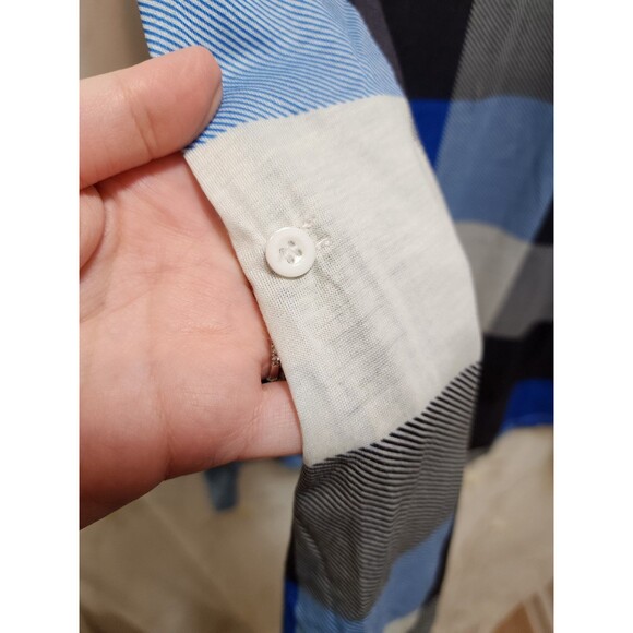 LA MODE WOMEN 2X BLUE PLAID NEW BLOUSE CHECKERED NAUTICAL WORK SHEER OFFICE FARM - Picture 4 of 15